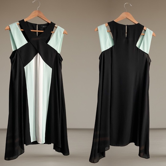 BCBGMaxAzria Colorblock Formal Slip Dress Wedding Victorian Romantic Black Green - Picture 5 of 6